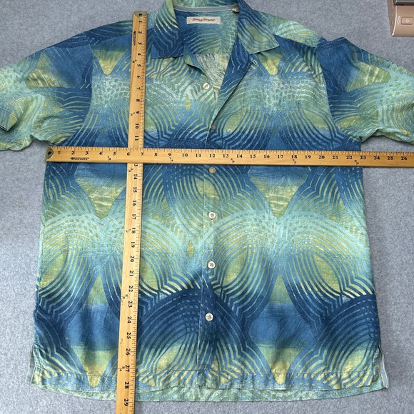 Tommy Bahama Mens Medium Silk Button Down Shirt Blue Green Abstract Print Camp - Picture 3 of 11